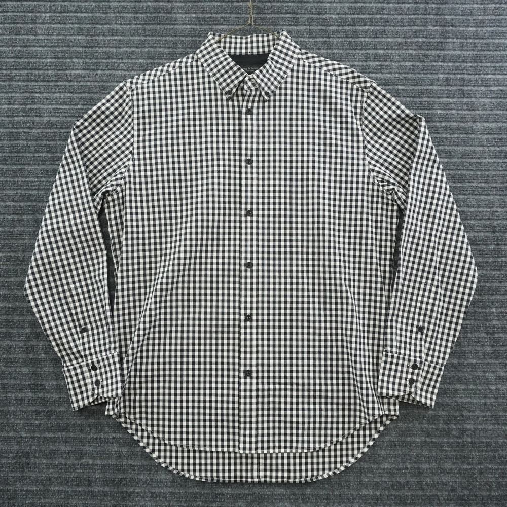 Rag & Bone Button Down Shirt Mens L Black White Gingham Fit 2 Long Sleeve